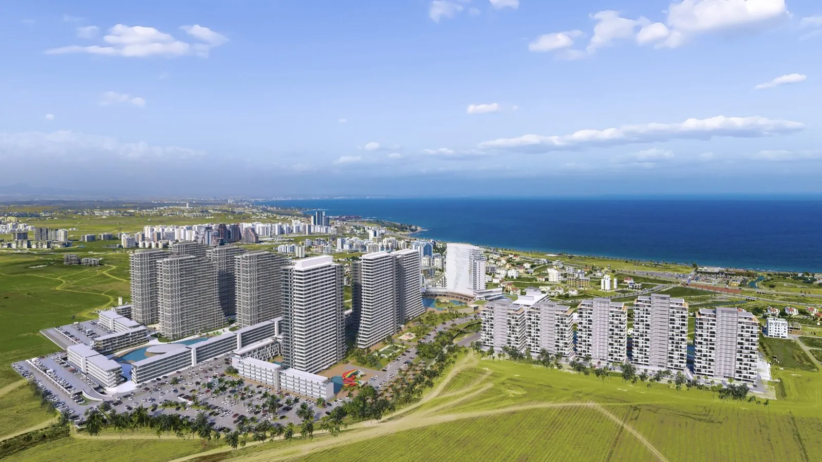 İskele / Long Beach sahil şeridi ve yapılaşma — developer tanıtım görseli (temsilî)